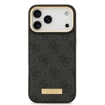 iPhone 17 Pro Max Kılıf Guess Orijinal Lisanslı M-safe Şarj Özellikli 4G Desenli PU Metal Plaka Klasik Logolu Kılıf