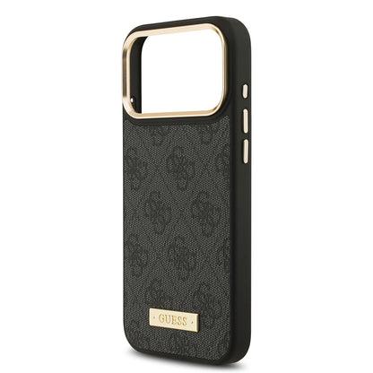 iPhone 17 Pro Max Kılıf Guess Orijinal Lisanslı M-safe Şarj Özellikli 4G Desenli PU Metal Plaka Klasik Logolu Kılıf