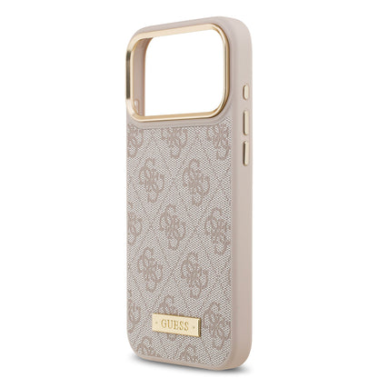 iPhone 17 Pro Max Kılıf Guess Orijinal Lisanslı M-safe Şarj Özellikli 4G Desenli PU Metal Plaka Klasik Logolu Kılıf
