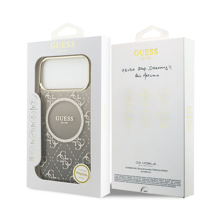 iPhone 17 Pro Max Kılıf Guess Orijinal Lisanslı M-safe Şarj Özellikli 4G Desenli Simli Silikon Kılıf