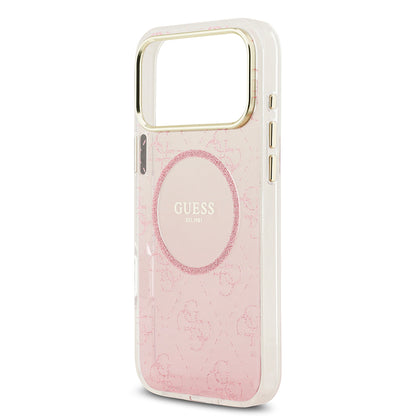 iPhone 17 Pro Max Kılıf Guess Orijinal Lisanslı M-safe Şarj Özellikli 4G Desenli Simli Silikon Kılıf