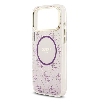 iPhone 17 Pro Max Kılıf Guess Orijinal Lisanslı M-safe Şarj Özellikli 4G Desenli Simli Silikon Kılıf