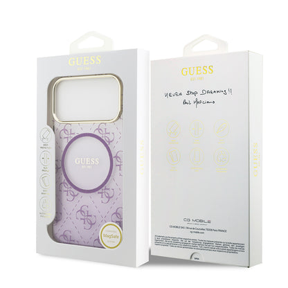 iPhone 17 Pro Max Kılıf Guess Orijinal Lisanslı M-safe Şarj Özellikli 4G Desenli Simli Silikon Kılıf