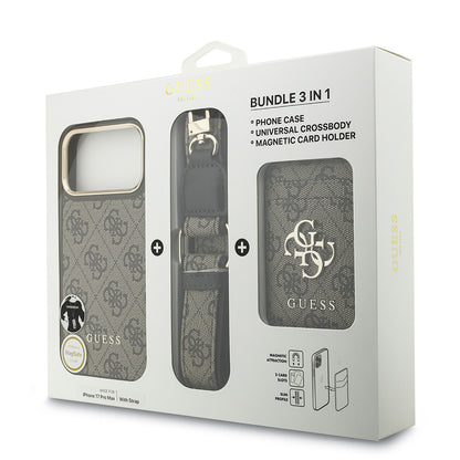 iPhone 17 Pro Max Kılıf Guess Orijinal Lisanslı M-safe Şarj Özellikli Askılı ve 4G Logo Kartlıklı Kılıf