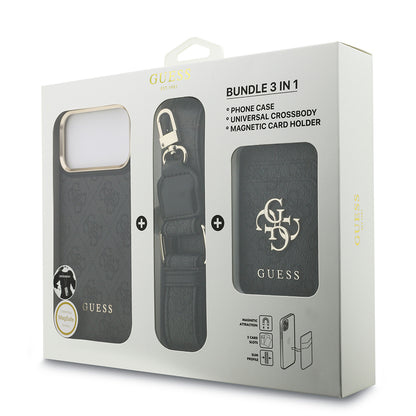 iPhone 17 Pro Max Kılıf Guess Orijinal Lisanslı M-safe Şarj Özellikli Askılı ve 4G Logo Kartlıklı Kılıf