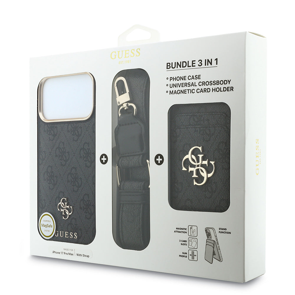 iPhone 17 Pro Max Kılıf Guess Orijinal Lisanslı M-safe Şarj Özellikli Askılı ve 4G Metal Logolu Kartlıklı Kılıf