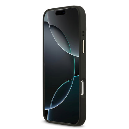 iPhone 17 Pro Max Kılıf Guess Orijinal Lisanslı M-safe Şarj Özellikli Gold Metal Kamera Çerçeveli PU Deri 4G Desenli Yazı Logolu Kılıf