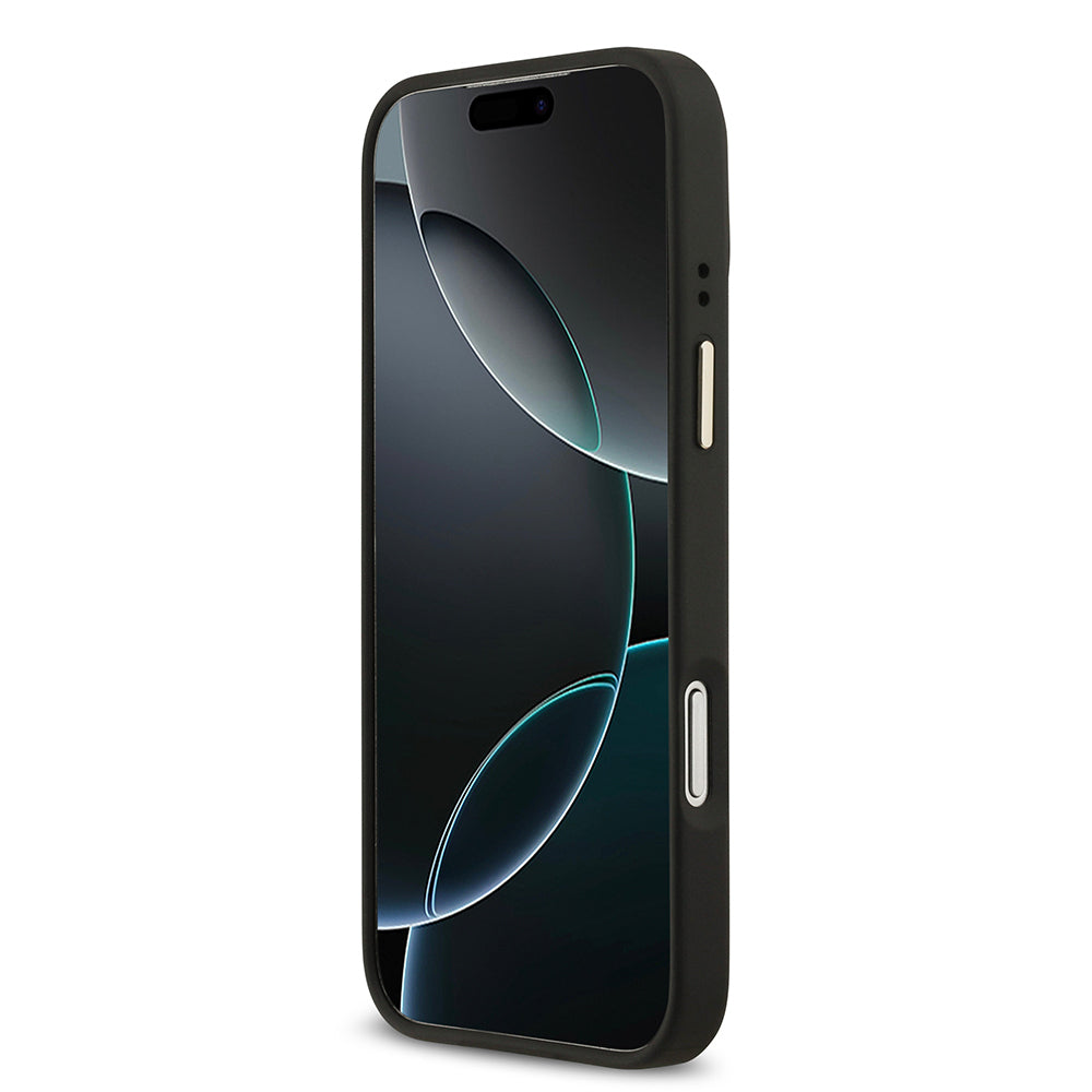 iPhone 17 Pro Max Kılıf Guess Orijinal Lisanslı M-safe Şarj Özellikli Gold Metal Kamera Çerçeveli PU Deri 4G Desenli Yazı Logolu Kılıf