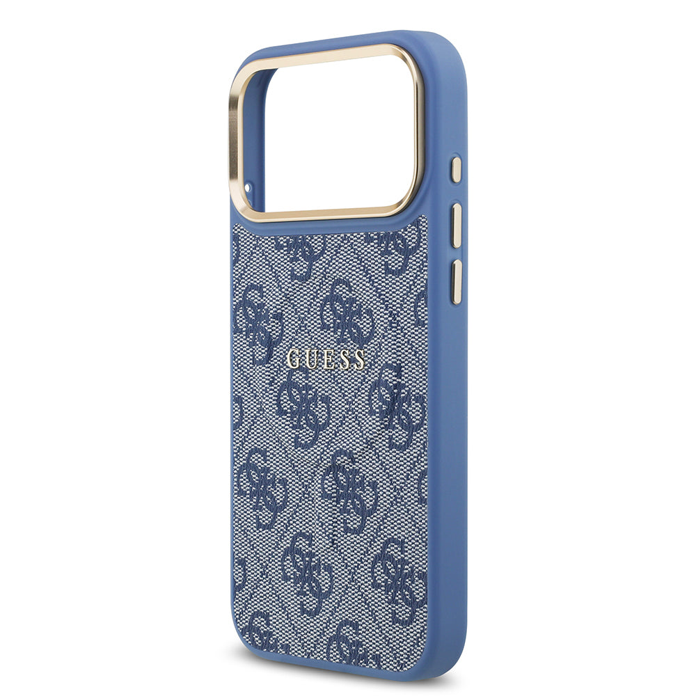 iPhone 17 Pro Max Kılıf Guess Orijinal Lisanslı M-safe Şarj Özellikli Gold Metal Kamera Çerçeveli PU Deri 4G Desenli Yazı Logolu Kılıf