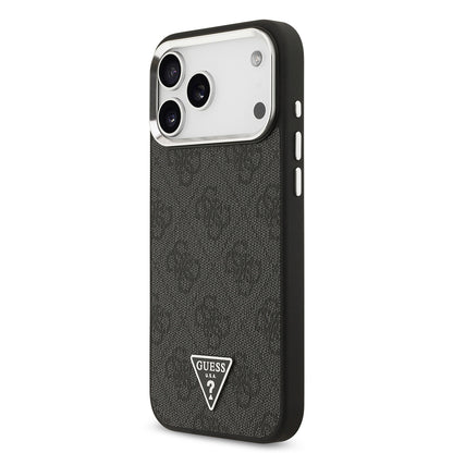 iPhone 17 Pro Max Kılıf Guess Orijinal Lisanslı M-safe Şarj Özellikli Gold Metal Kamera Çerçeveli Taşlı Üçgen Logo 4G Desenli Kılıf