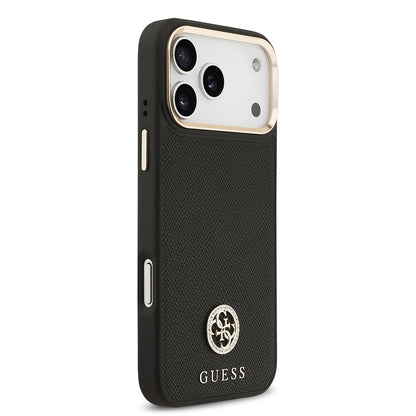 iPhone 17 Pro Max Kılıf Guess Orijinal Lisanslı M-safe Şarj Özellikli Grained Yazı ve Taşlı 4G Logolu Kılıf