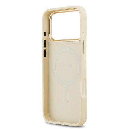 iPhone 17 Pro Max Kılıf Guess Orijinal Lisanslı M-safe Şarj Özellikli Grained Yazı ve Taşlı 4G Logolu Kılıf