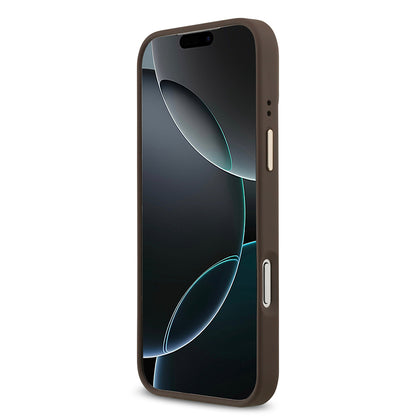 iPhone 17 Pro Max Kılıf Guess Orijinal Lisanslı M-safe Şarj Özellikli Grained Yazı ve Taşlı 4G Logolu Kılıf