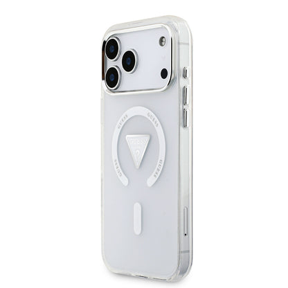 iPhone 17 Pro Max Kılıf Guess Orijinal Lisanslı M-safe Şarj Özellikli IML Baskılı Üçgen Logolu Metal Kamera Çerçeveli Kılıf