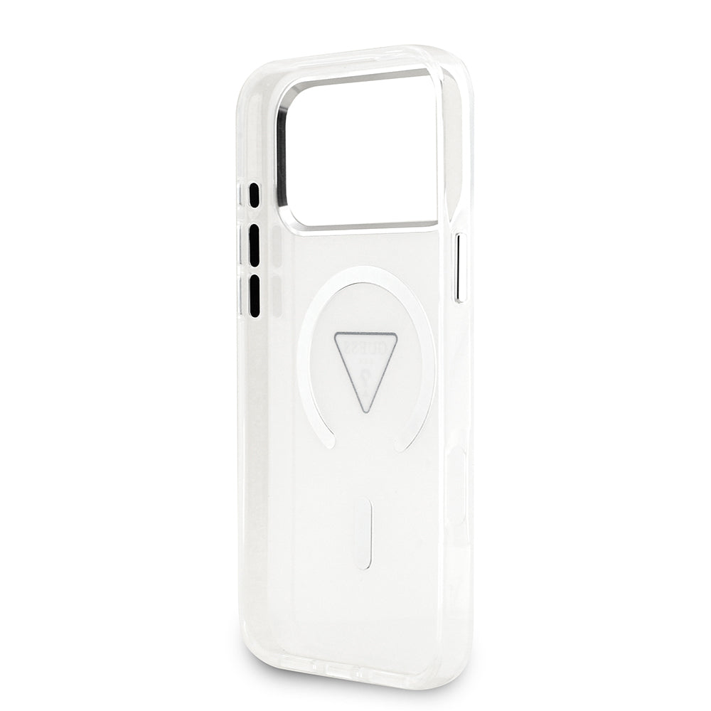 iPhone 17 Pro Max Kılıf Guess Orijinal Lisanslı M-safe Şarj Özellikli IML Baskılı Üçgen Logolu Metal Kamera Çerçeveli Kılıf