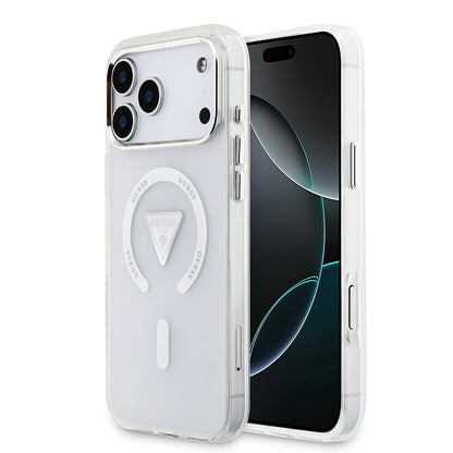 iPhone 17 Pro Max Kılıf Guess Orijinal Lisanslı M-safe Şarj Özellikli IML Baskılı Üçgen Logolu Metal Kamera Çerçeveli Kılıf