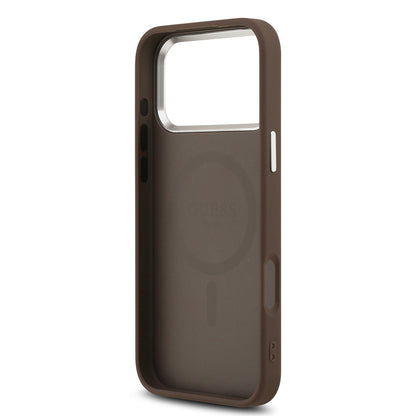 iPhone 17 Pro Max Kılıf Guess Orijinal Lisanslı M-safe Şarj Özellikli Klasik Yazı Logolu PU Deri Kılıf