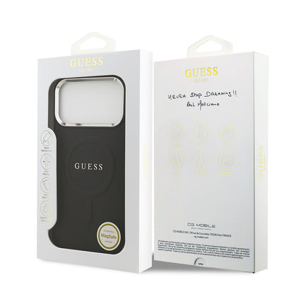 iPhone 17 Pro Max Kılıf Guess Orijinal Lisanslı M-safe Şarj Özellikli Klasik Yazı Logolu PU Deri Kılıf