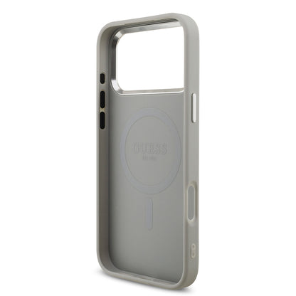 iPhone 17 Pro Max Kılıf Guess Orijinal Lisanslı M-safe Şarj Özellikli Metal Kamera Çerçeveli Üçgen Logolu Glitter Kılıf