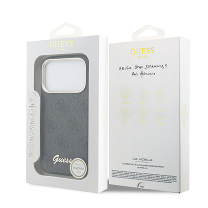 iPhone 17 Pro Max Kılıf Guess Orijinal Lisanslı M-safe Şarj Özellikli Script Yazı Logolu 4G Desenli Kılıf