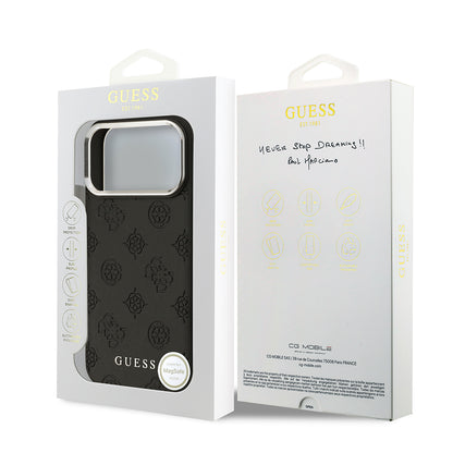 iPhone 17 Pro Max Kılıf Guess Orijinal Lisanslı M-safe Şarj Özellikli Sıcak Baskılı Klasik Yazı Logolu PU Deri Peony Kılıf