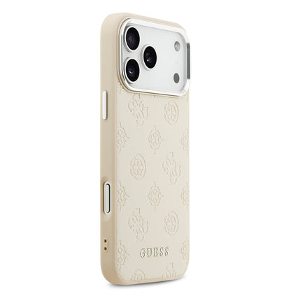 iPhone 17 Pro Max Kılıf Guess Orijinal Lisanslı M-safe Şarj Özellikli Sıcak Baskılı Klasik Yazı Logolu PU Deri Peony Kılıf