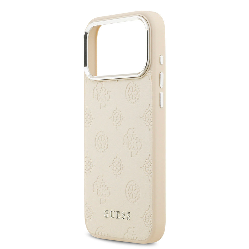 iPhone 17 Pro Max Kılıf Guess Orijinal Lisanslı M-safe Şarj Özellikli Sıcak Baskılı Klasik Yazı Logolu PU Deri Peony Kılıf