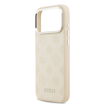 iPhone 17 Pro Max Kılıf Guess Orijinal Lisanslı M-safe Şarj Özellikli Sıcak Baskılı Klasik Yazı Logolu PU Deri Peony Kılıf