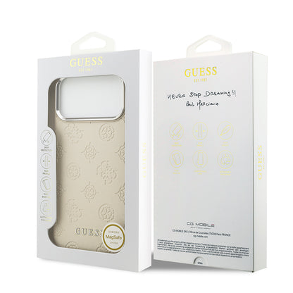 iPhone 17 Pro Max Kılıf Guess Orijinal Lisanslı M-safe Şarj Özellikli Sıcak Baskılı Klasik Yazı Logolu PU Deri Peony Kılıf