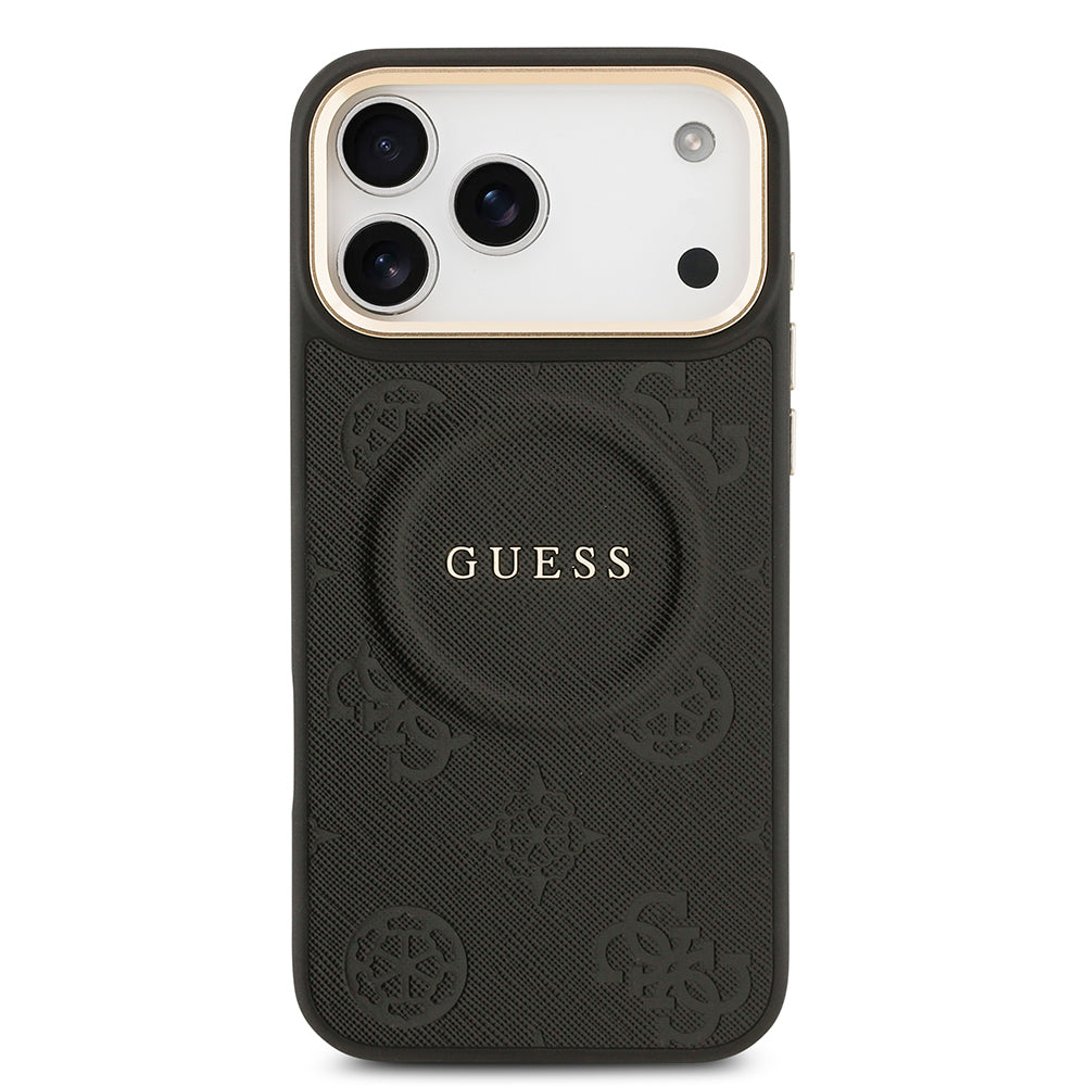 iPhone 17 Pro Max Kılıf Guess Orijinal Lisanslı M-safe Şarj Özellikli Sıcak Baskılı Yazı Logolu PU Deri Peony Kılıf