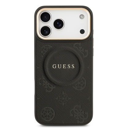 iPhone 17 Pro Max Kılıf Guess Orijinal Lisanslı M-safe Şarj Özellikli Sıcak Baskılı Yazı Logolu PU Deri Peony Kılıf