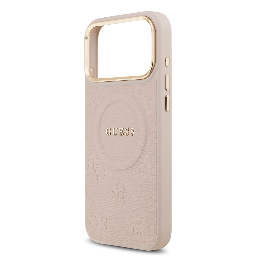 iPhone 17 Pro Max Kılıf Guess Orijinal Lisanslı M-safe Şarj Özellikli Sıcak Baskılı Yazı Logolu PU Deri Peony Kılıf