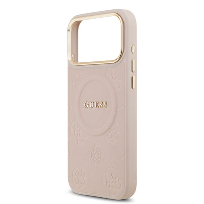 iPhone 17 Pro Max Kılıf Guess Orijinal Lisanslı M-safe Şarj Özellikli Sıcak Baskılı Yazı Logolu PU Deri Peony Kılıf