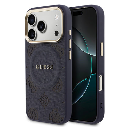 iPhone 17 Pro Max Kılıf Guess Orijinal Lisanslı M-safe Şarj Özellikli Sıcak Baskılı Yazı Logolu PU Deri Peony Kılıf
