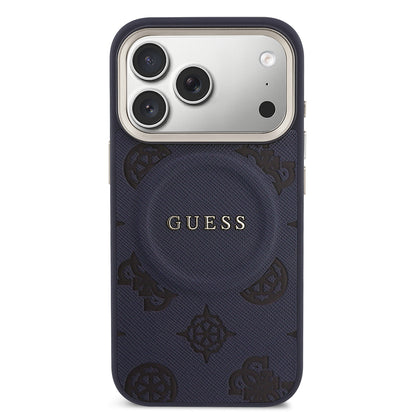 iPhone 17 Pro Max Kılıf Guess Orijinal Lisanslı M-safe Şarj Özellikli Sıcak Baskılı Yazı Logolu PU Deri Peony Kılıf