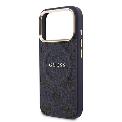 iPhone 17 Pro Max Kılıf Guess Orijinal Lisanslı M-safe Şarj Özellikli Sıcak Baskılı Yazı Logolu PU Deri Peony Kılıf