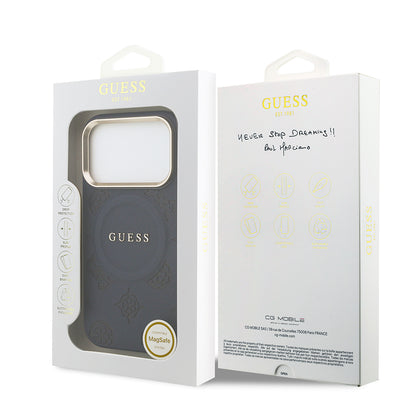 iPhone 17 Pro Max Kılıf Guess Orijinal Lisanslı M-safe Şarj Özellikli Sıcak Baskılı Yazı Logolu PU Deri Peony Kılıf
