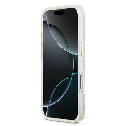 iPhone 17 Pro Max Kılıf Guess Orijinal Lisanslı M-safe Şarj Özellikli Simli Çiçek Desenli Metal Kamera Çerçeveli Üçgen Logolu Kılıf