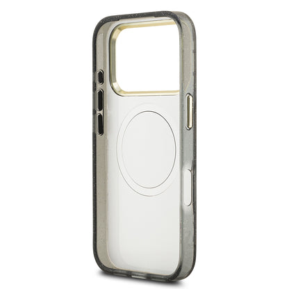 iPhone 17 Pro Max Kılıf Guess Orijinal Lisanslı M-safe Şarj Özellikli Simli Çiçek Desenli Metal Kamera Çerçeveli Üçgen Logolu Kılıf