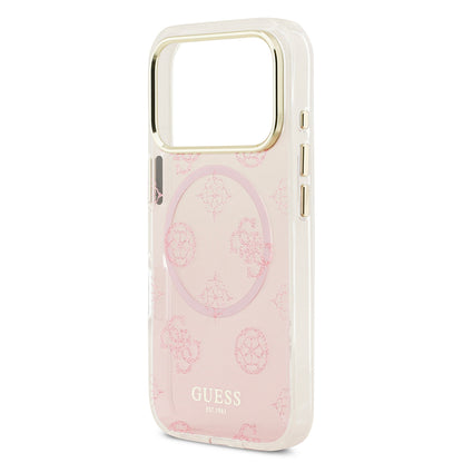 iPhone 17 Pro Max Kılıf Guess Orijinal Lisanslı M-safe Şarj Özellikli Simli Peony Desenli Silikon Kılıf