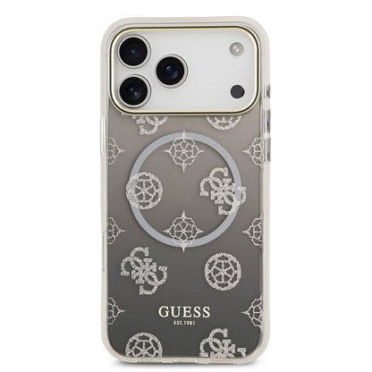 iPhone 17 Pro Max Kılıf Guess Orijinal Lisanslı M-safe Şarj Özellikli Simli Peony Desenli Silikon Kılıf