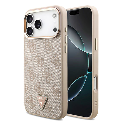 iPhone 17 Pro Max Kılıf Guess Orijinal Lisanslı M-safe Şarj Özellikli Taşlı Üçgen Logo 4G Desenli Kılıf