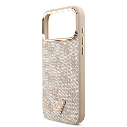 iPhone 17 Pro Max Kılıf Guess Orijinal Lisanslı M-safe Şarj Özellikli Taşlı Üçgen Logo 4G Desenli Kılıf