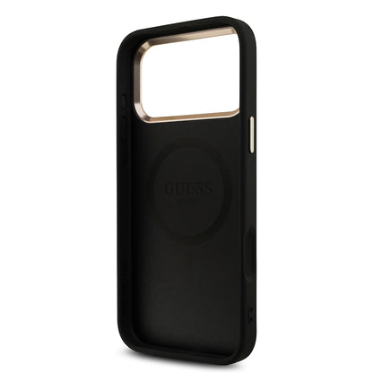 iPhone 17 Pro Max Kılıf Guess Orijinal Lisanslı M-safe Şarj Özellikli Taşlı Üçgen Logo 4G Desenli Kılıf