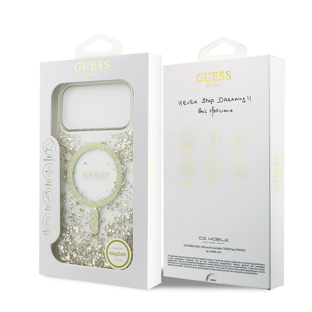 iPhone 17 Pro Max Kılıf Guess Orijinal Lisanslı M-safe Şarj Özellikli Transparan Resin Bottom Kılıf