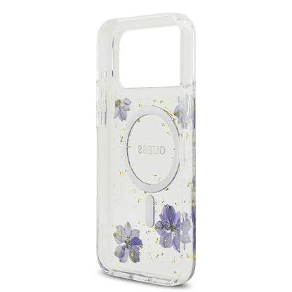 iPhone 17 Pro Max Kılıf Guess Orijinal Lisanslı M-safe Şarj Özellikli Transparan Resin Flowers Kılıf