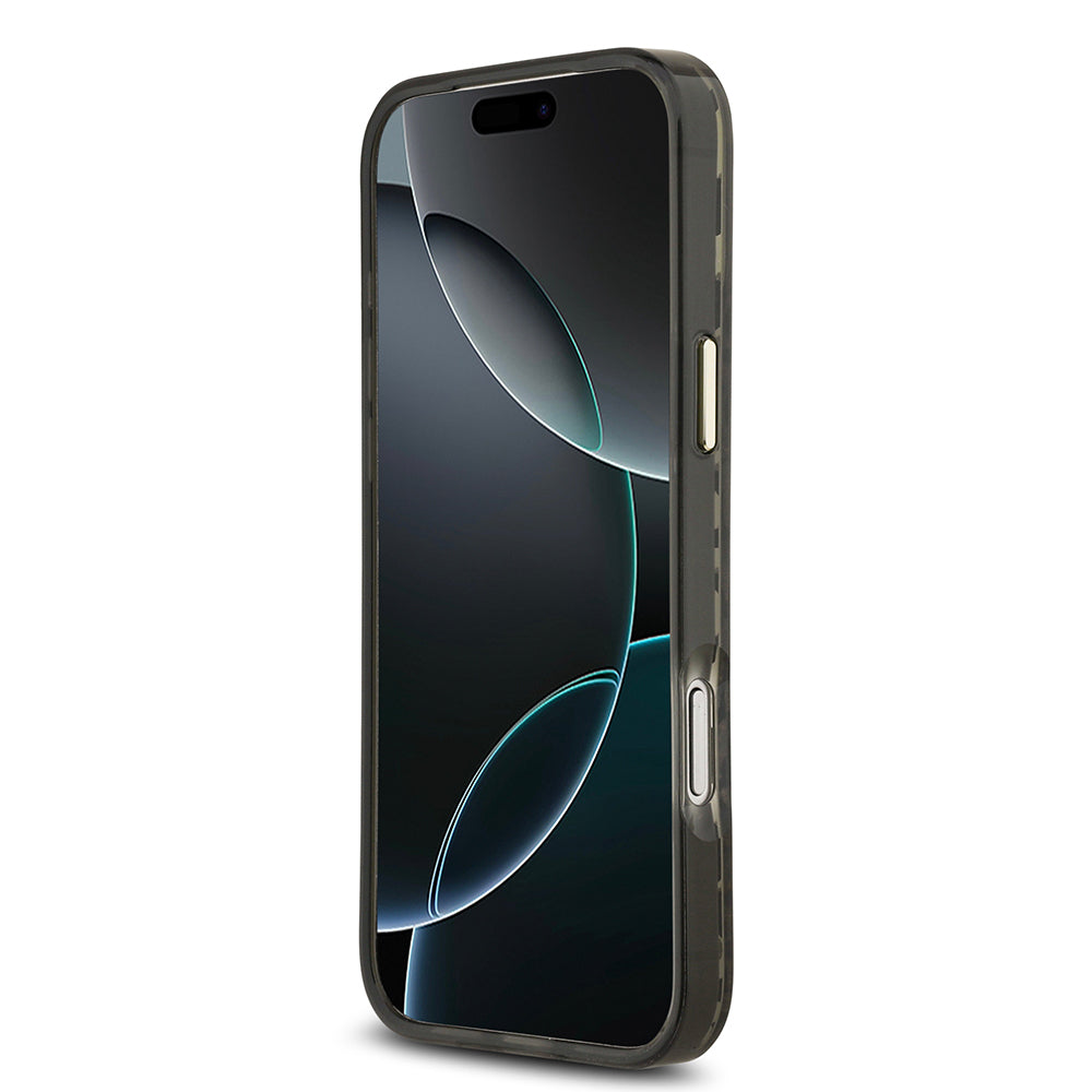 iPhone 17 Pro Max Kılıf Guess Orijinal Lisanslı M-safe Şarj Özellikli Üçgen Logolu Simli Leopar Desenli Kılıf