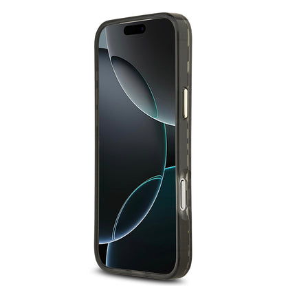 iPhone 17 Pro Max Kılıf Guess Orijinal Lisanslı M-safe Şarj Özellikli Üçgen Logolu Simli Leopar Desenli Kılıf