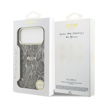 iPhone 17 Pro Max Kılıf Guess Orijinal Lisanslı M-safe Şarj Özellikli Yazı Logolu Python Desenli Kılıf