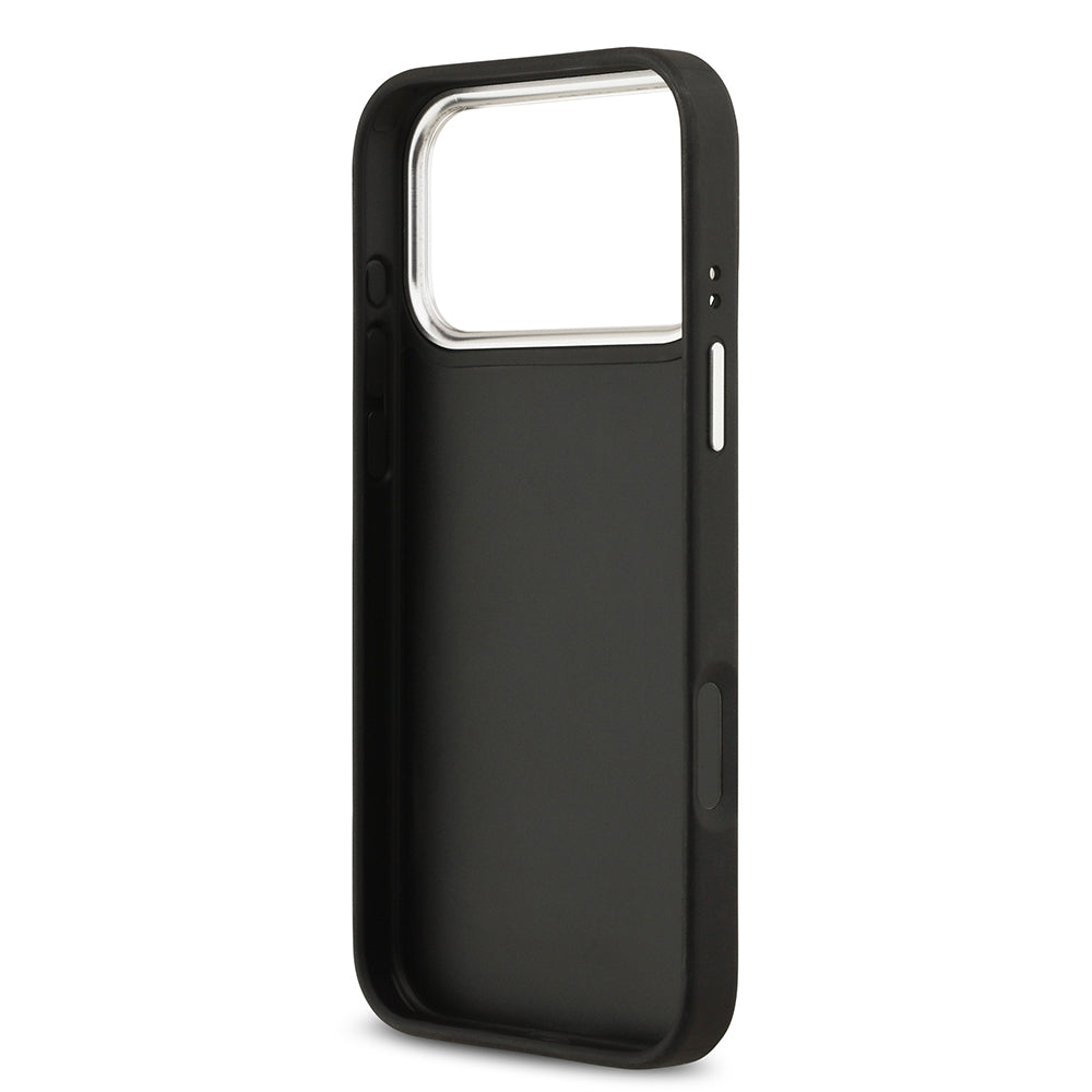 iPhone 17 Pro Max Kılıf Guess Orijinal Lisanslı Metal Kamera Çerçeveli Metal Büyük 4G ve Yazı Logolu PU Deri Kılıf